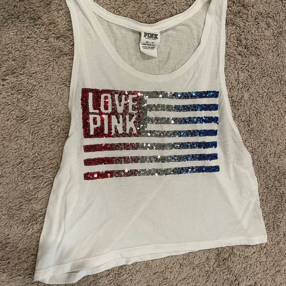 Victoria's Secret Pink White American Flag Sequin Tank Top